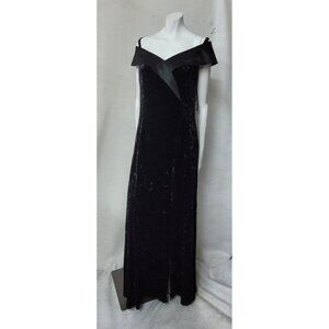 Cachet Dress Womens 14 Black Stretch‎ Velvet Off Shoulder Front Slit Formal Gown
